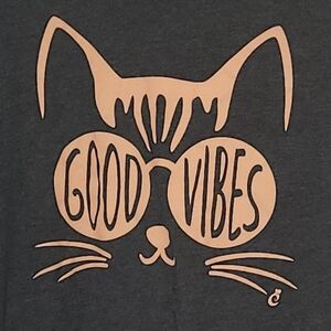 BELLA + CANVAS Good Vibes Gray Pink Shades Cat Tee Shirt Top